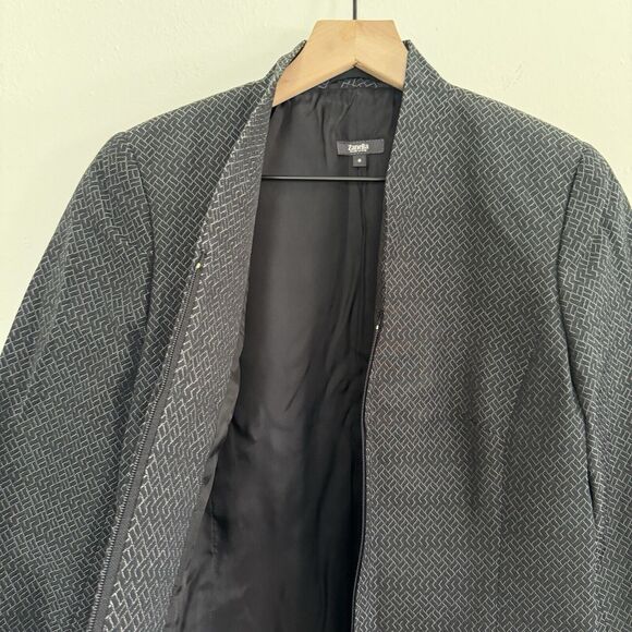 ZANELLA Made in Italy Blazer Gray Lined Zip Up Career Fitted Jacket Size 6 - Picture 5 of 11